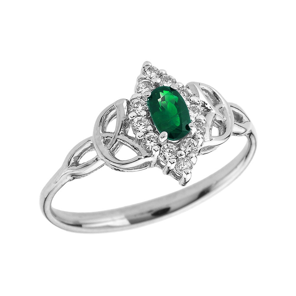 Gold Diamond and Oval Emerald Trinity Knot Proposal Ring, view 3
