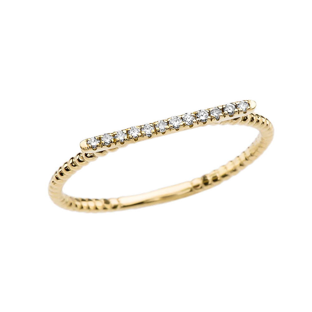 Gold Diamond Bar Beaded Band Ring