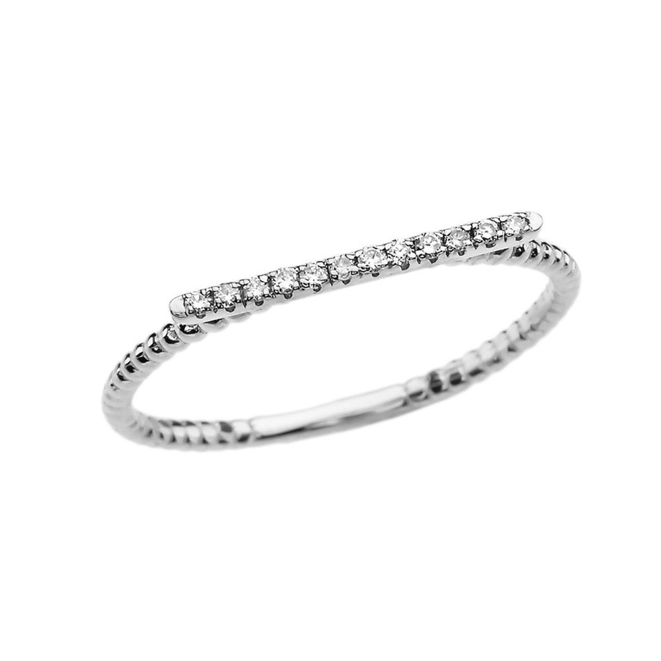 Gold Diamond Bar Beaded Band Ring, view 2
