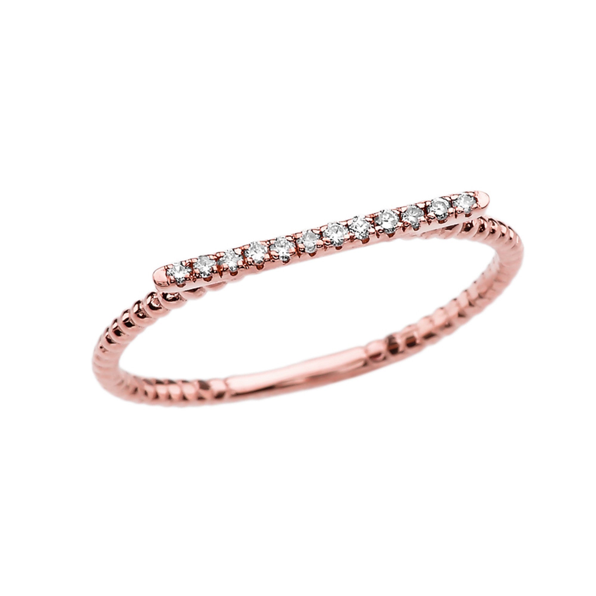 Gold Diamond Bar Beaded Band Ring, view 3