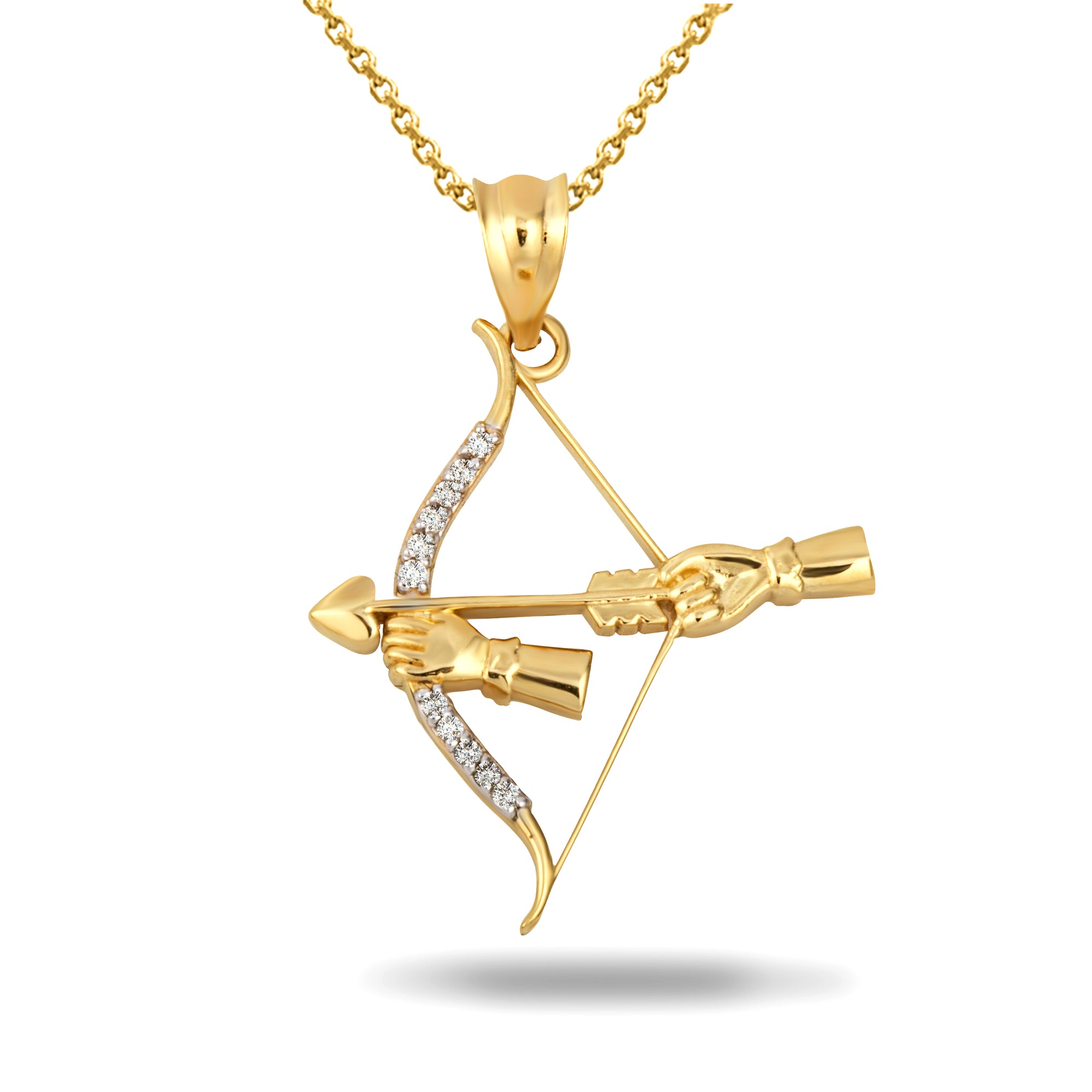 Gold Diamond Bow & Arrow Heart Cupid Archer Pendant Necklace, view 4