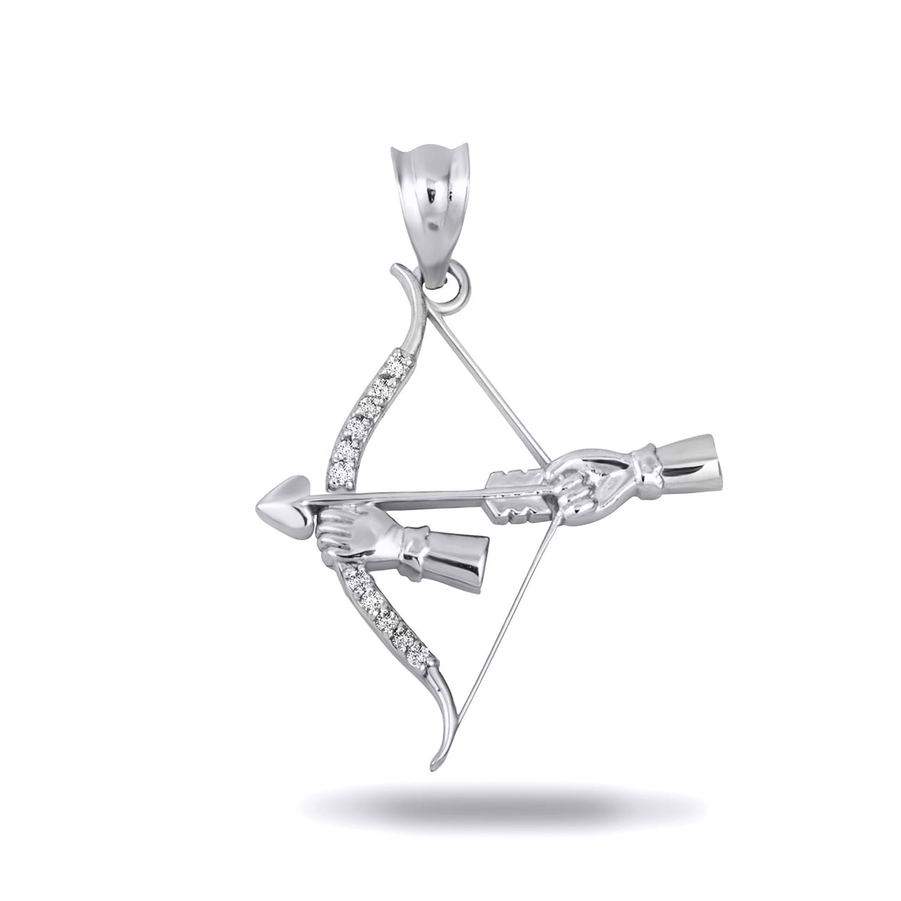 Gold Diamond Bow & Arrow Heart Cupid Archer Pendant Necklace, view 5