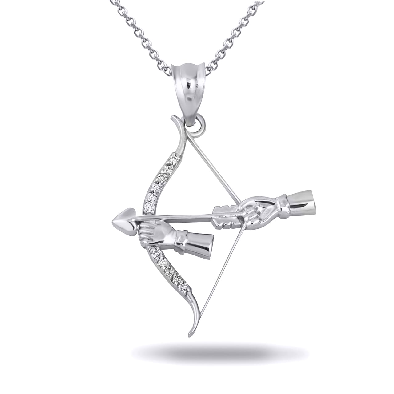 Gold Diamond Bow & Arrow Heart Cupid Archer Pendant Necklace, view 6
