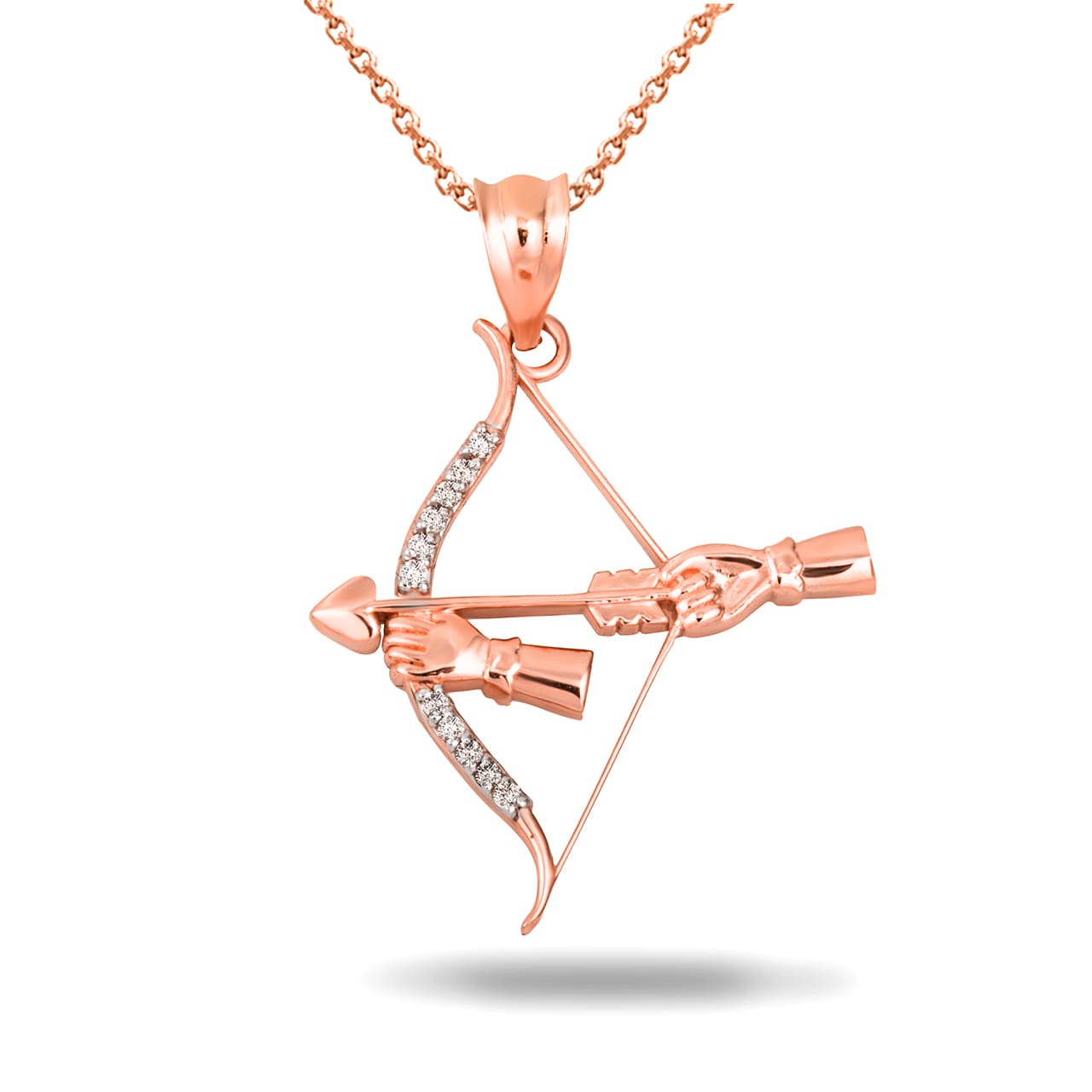 Gold Diamond Bow & Arrow Heart Cupid Archer Pendant Necklace, view 8