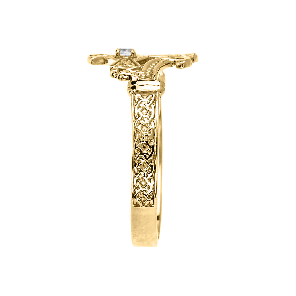 Gold Diamond Celtic Cross Irish Trinity Knot Ring, view 2