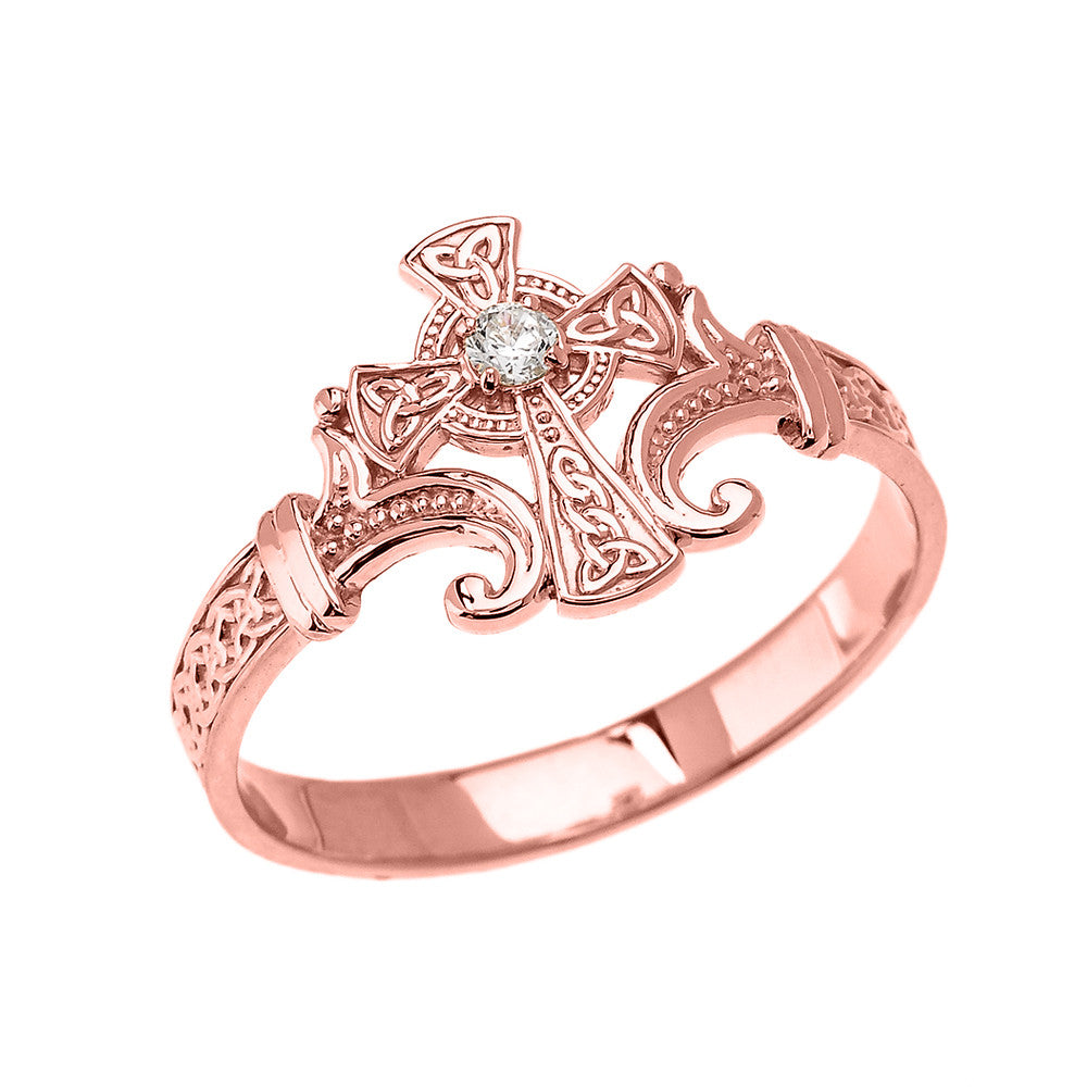 Gold Diamond Celtic Cross Irish Trinity Knot Ring, view 3