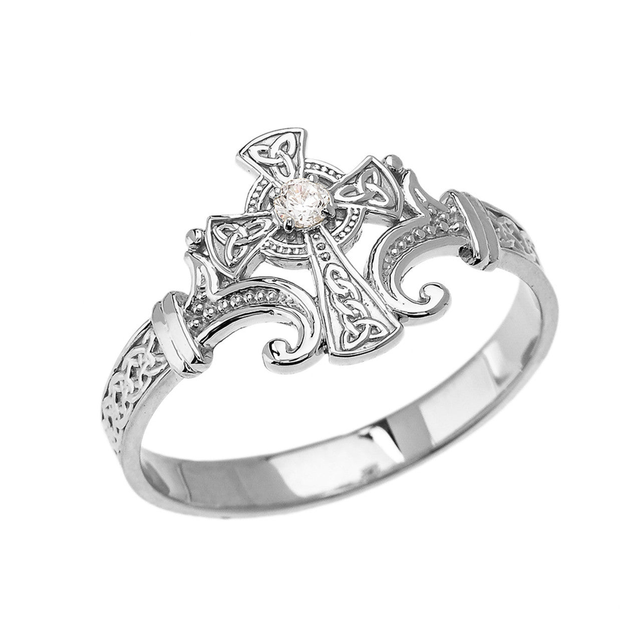 Gold Diamond Celtic Cross Irish Trinity Knot Ring, view 4
