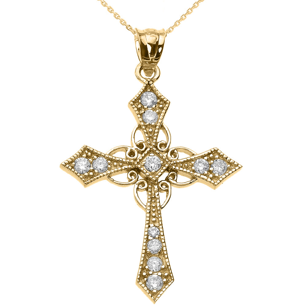 Gold Diamond Celtic Cross Pendant Necklace