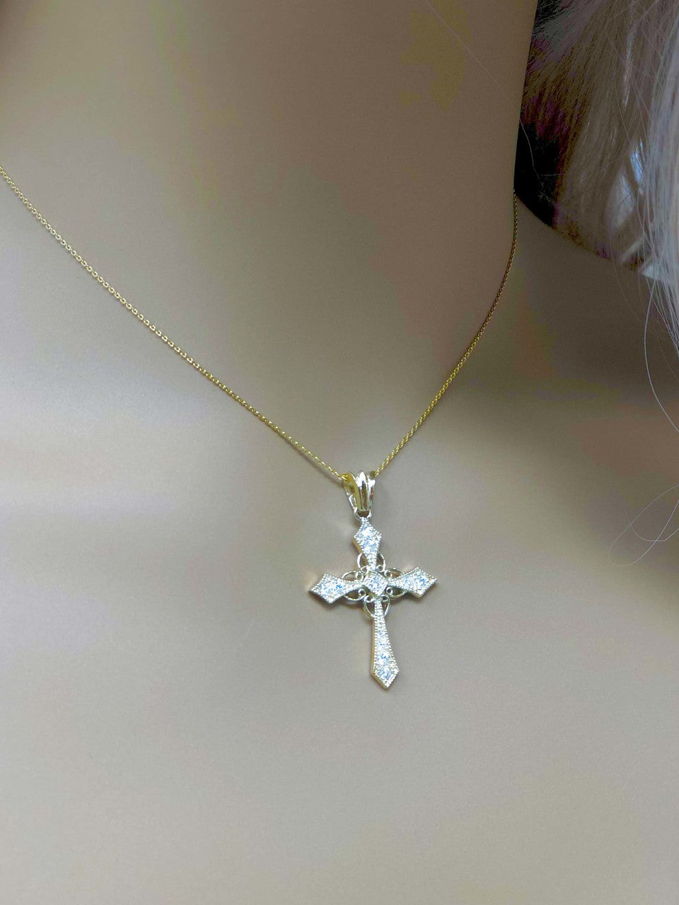 Gold Diamond Celtic Cross Pendant Necklace, view 3