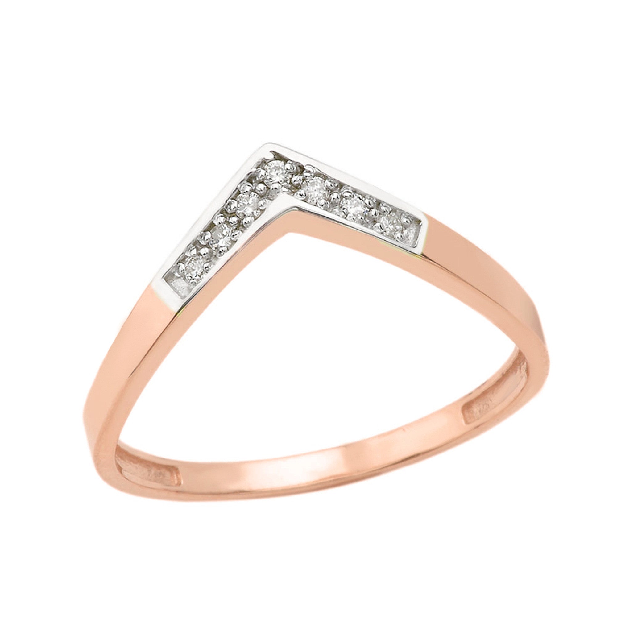 Gold Diamond Chevron Stackable Band Ring, view 3
