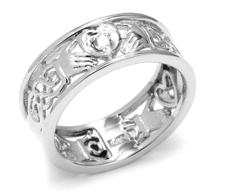 Gold Diamond Claddagh Wedding Band with Celtic Knot, view 2
