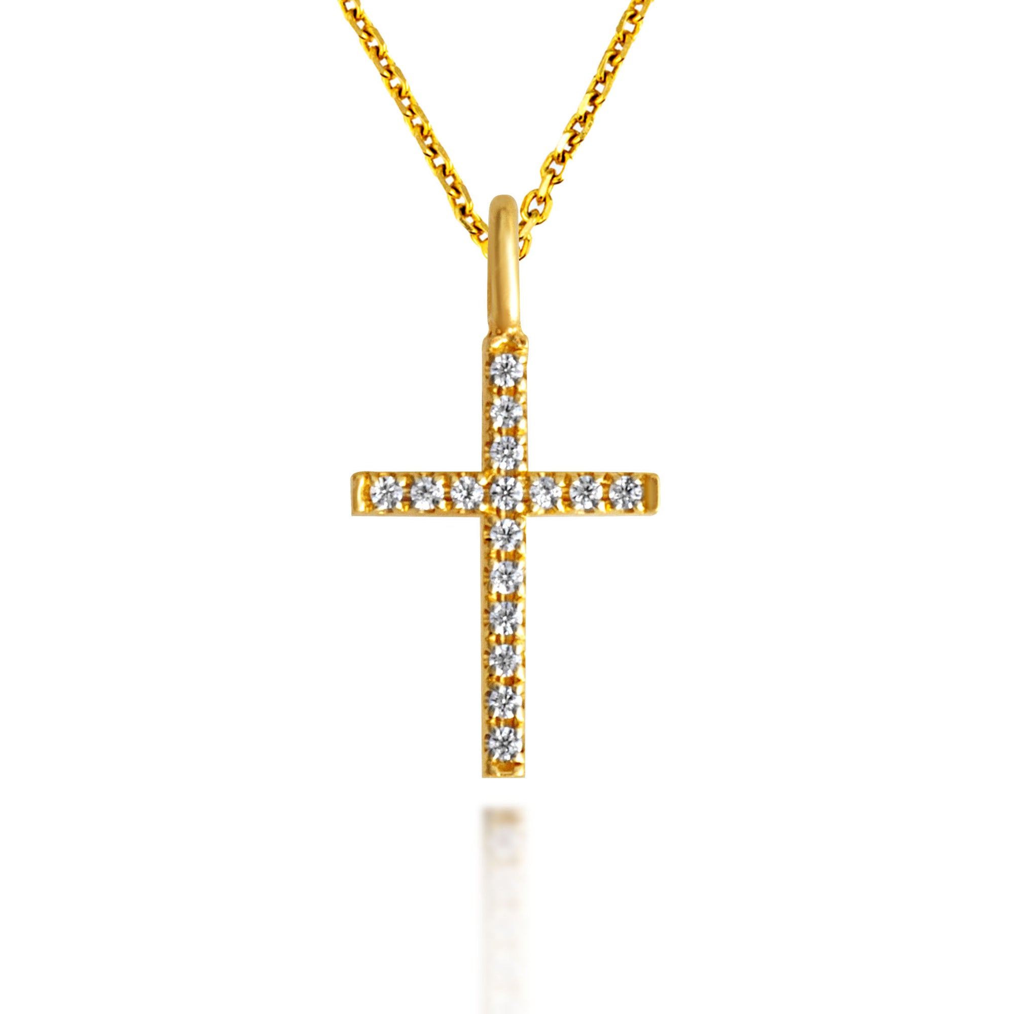 Gold Diamond Cross Charm Pendant Necklace, view 2
