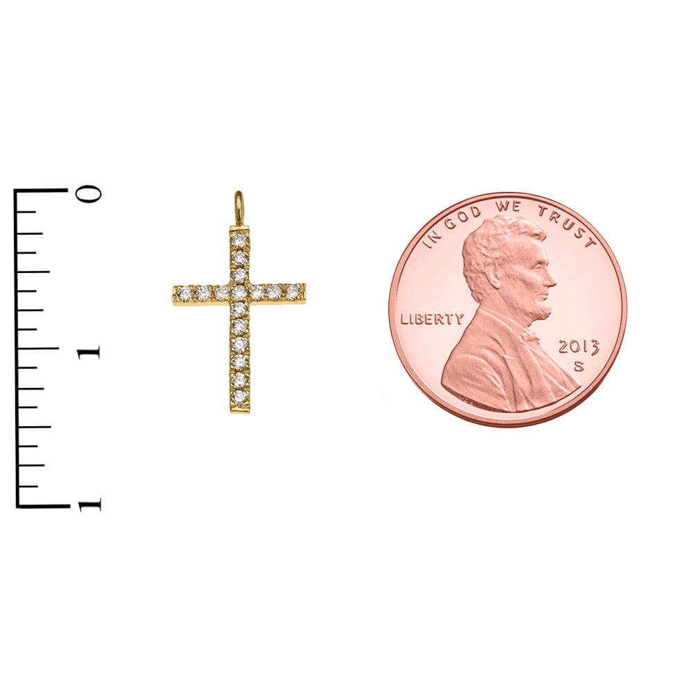 Gold Diamond Cross Charm Pendant Necklace, view 3