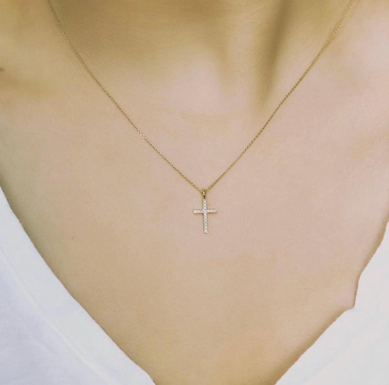 Gold Diamond Cross Charm Pendant Necklace, view 4
