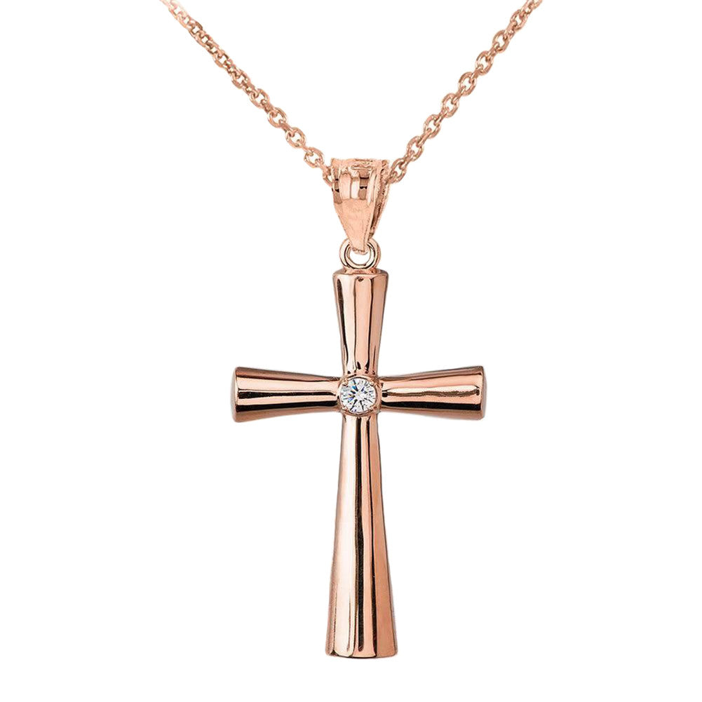 Gold Diamond Cross Pendant Necklace, view 3