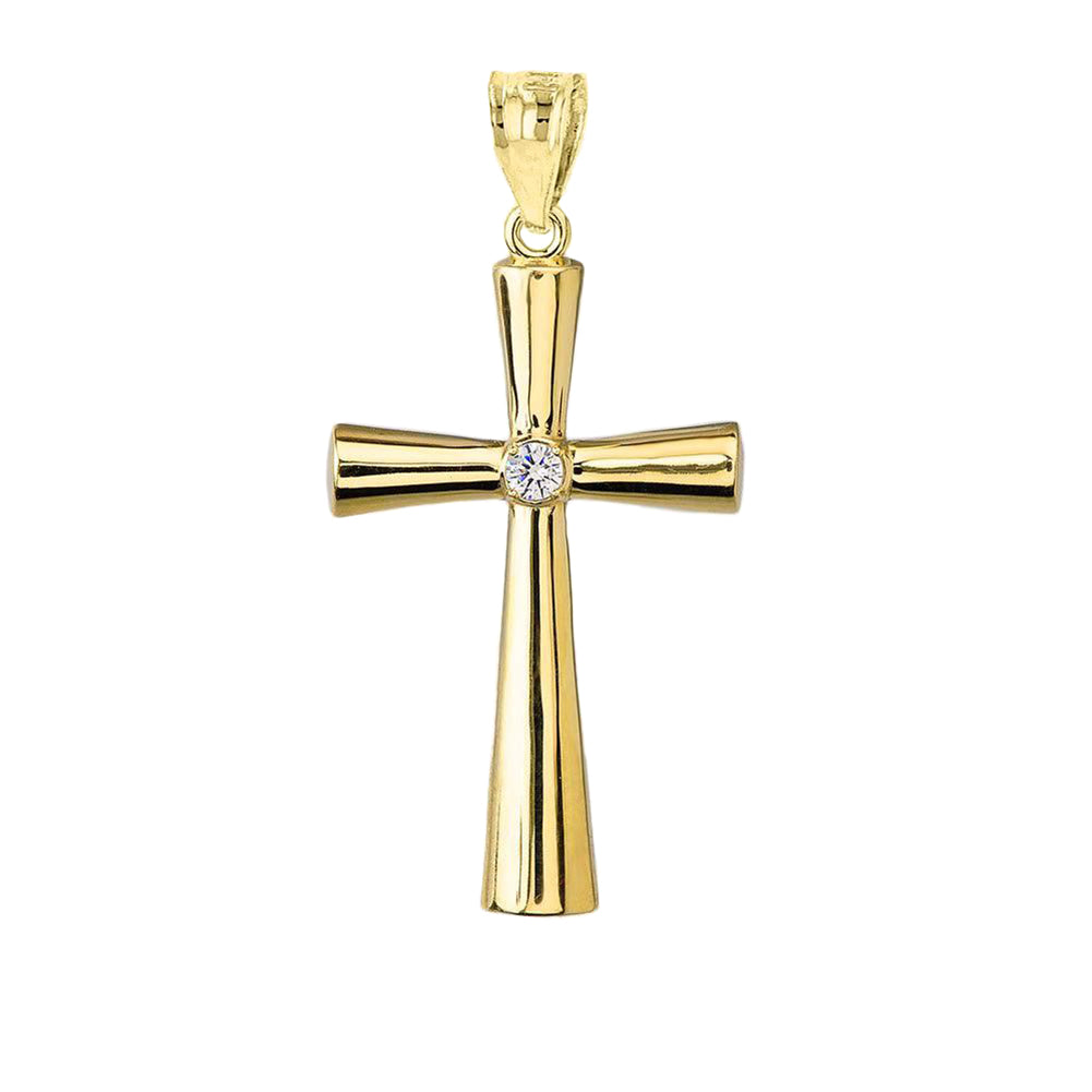 Gold Diamond Cross Pendant Necklace, view 5