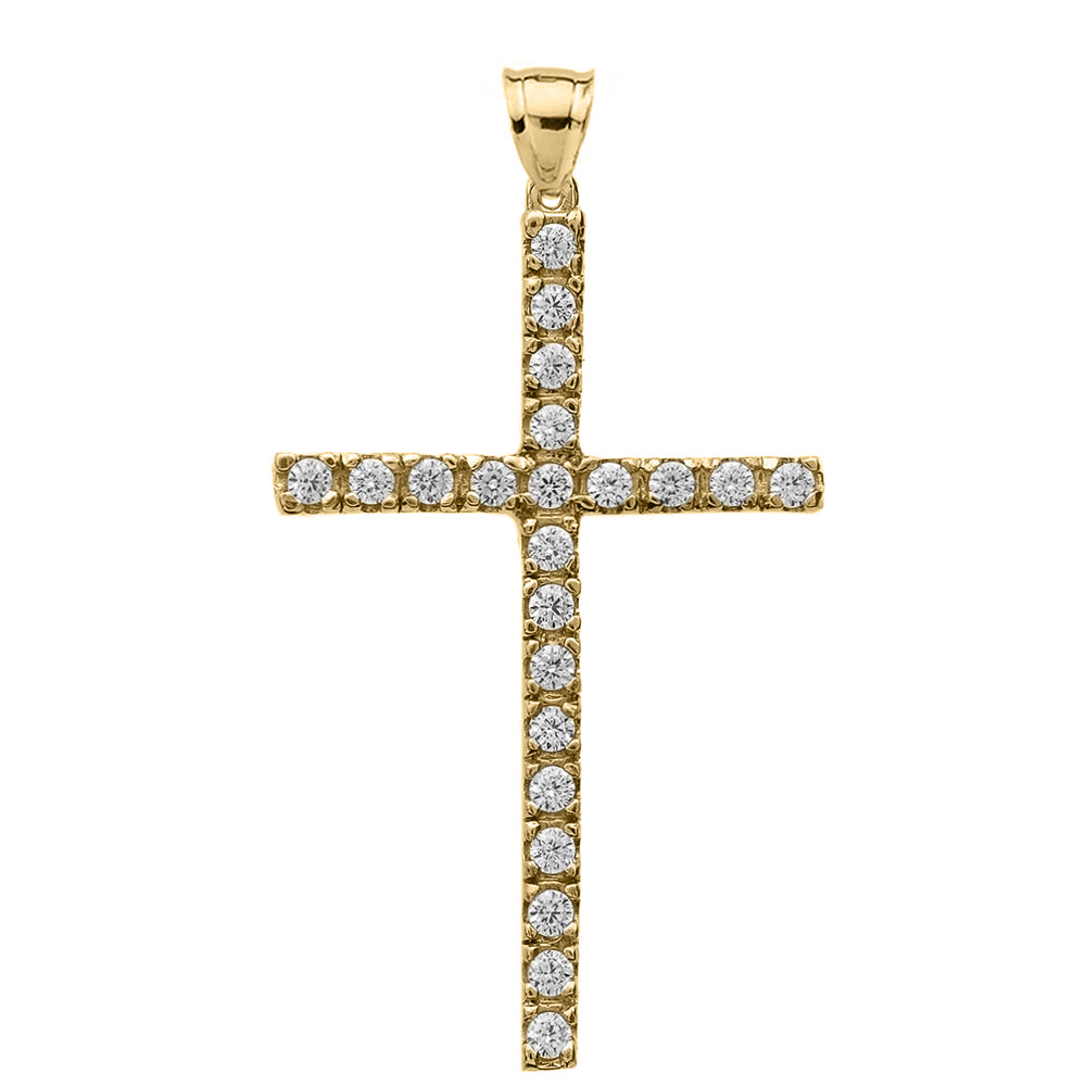 Gold Diamond Cross Pendant Necklace — Depth: 0.16, view 2