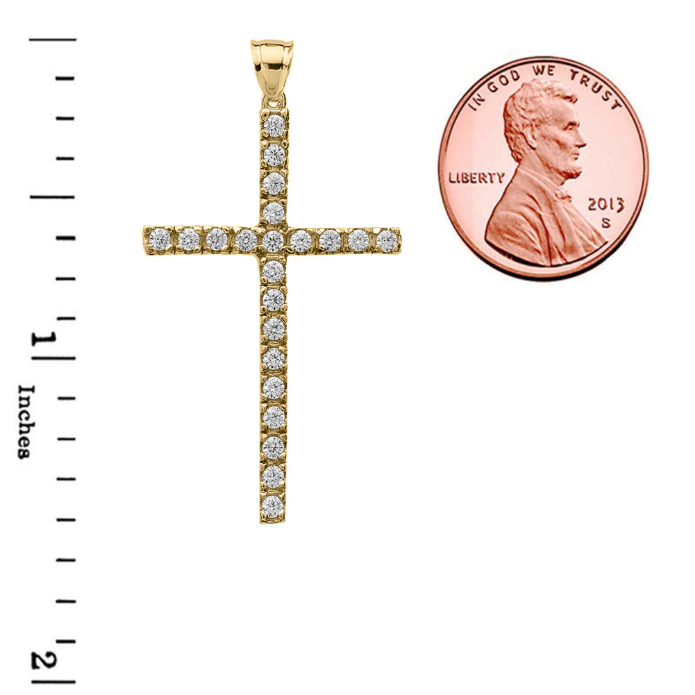 Gold Diamond Cross Pendant Necklace — Depth: 0.16, view 3