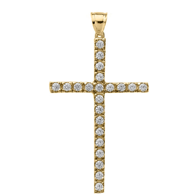 Gold Diamond Cross Pendant Necklace — Depth: 0.16, view 8
