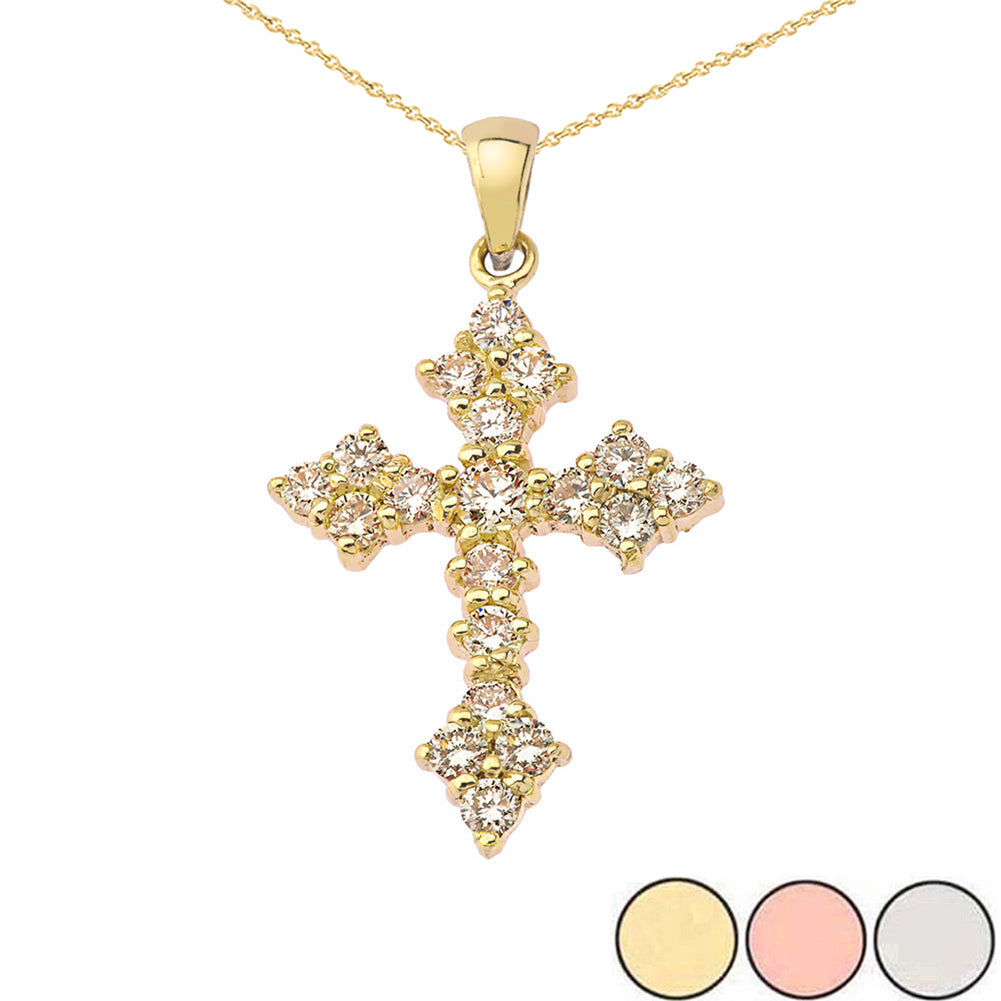 Gold Diamond Cross Pendant Necklace — Width: 0.55"