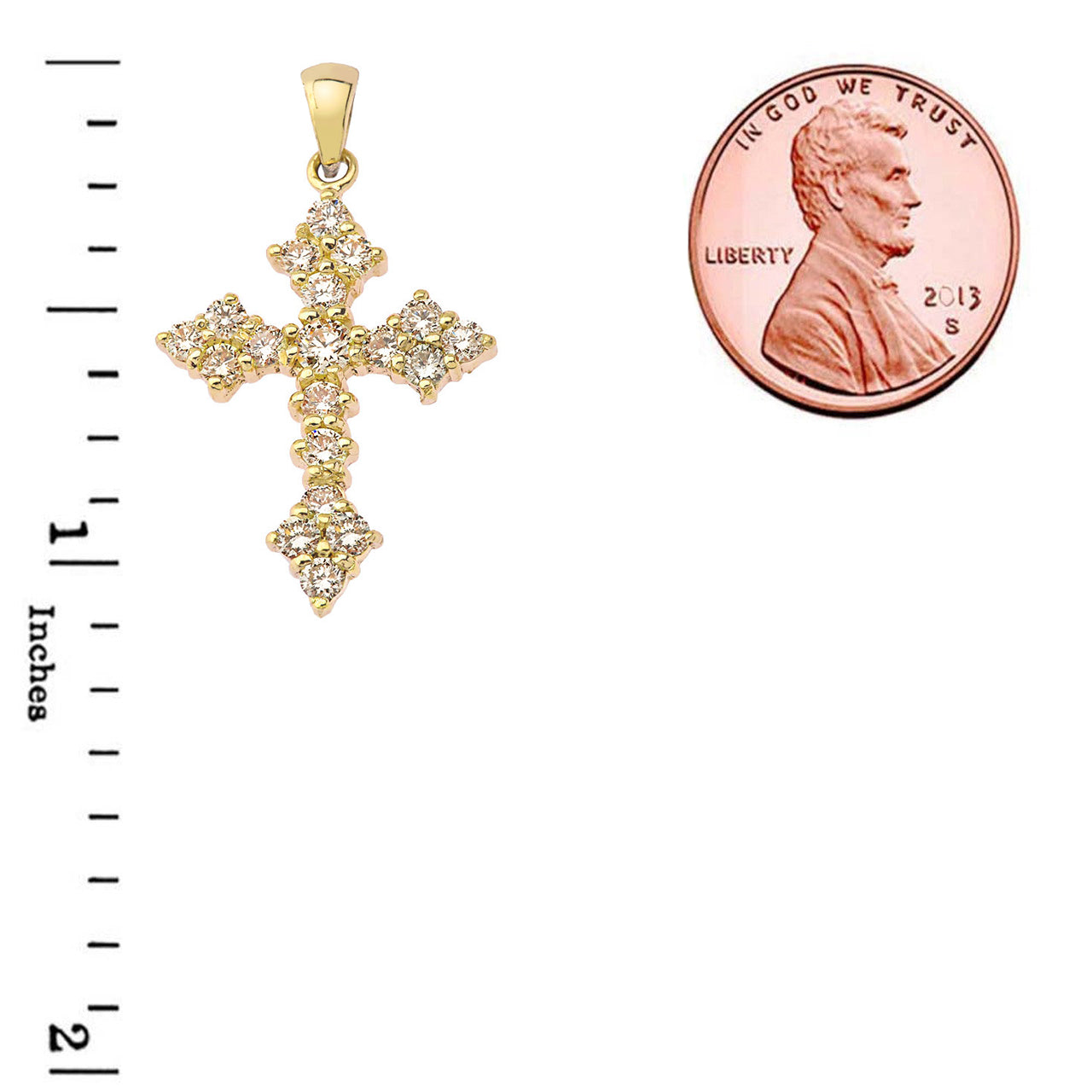 Gold Diamond Cross Pendant Necklace — Width: 0.55", view 2