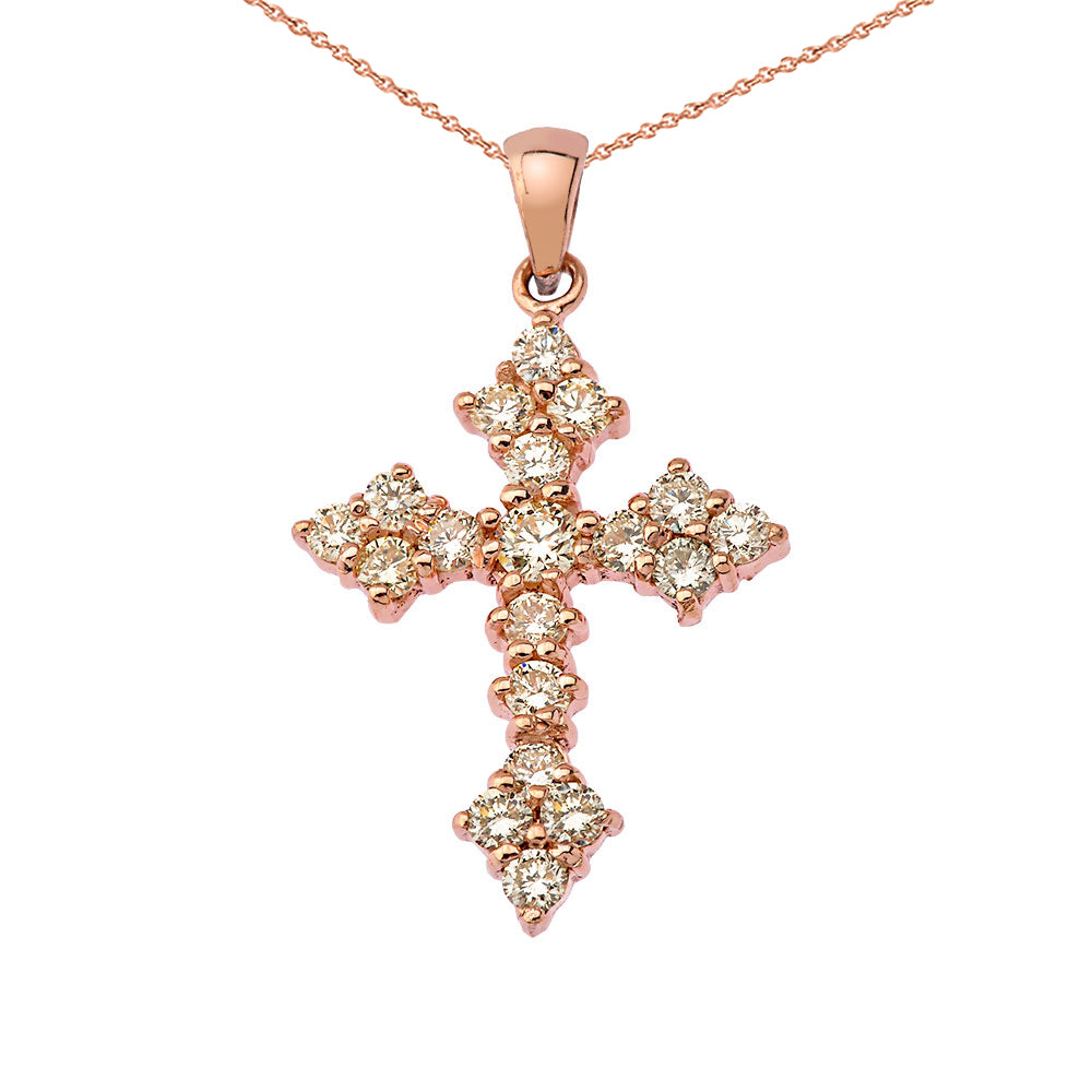 Gold Diamond Cross Pendant Necklace — Width: 0.55", view 3