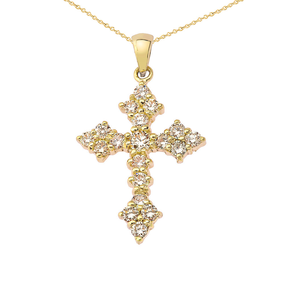 Gold Diamond Cross Pendant Necklace — Width: 0.55", view 5