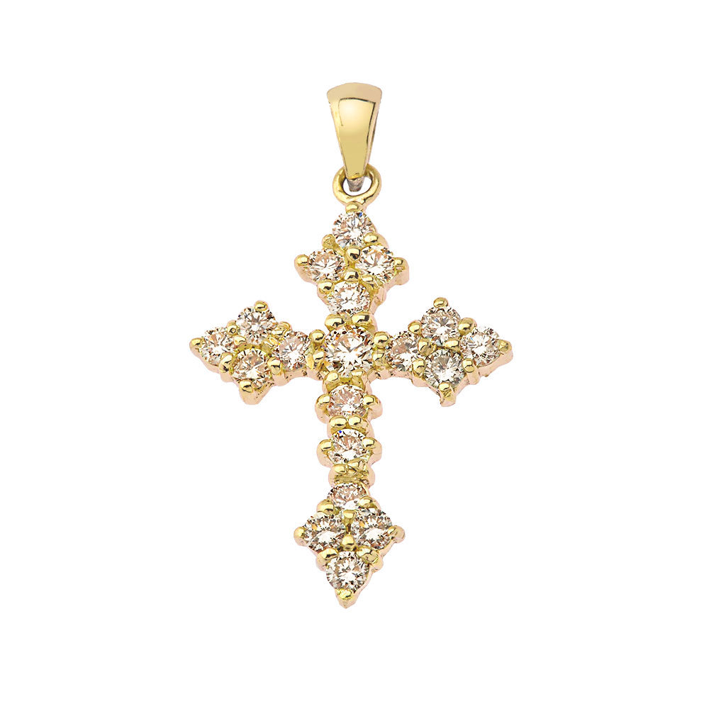 Gold Diamond Cross Pendant Necklace — Width: 0.55", view 6