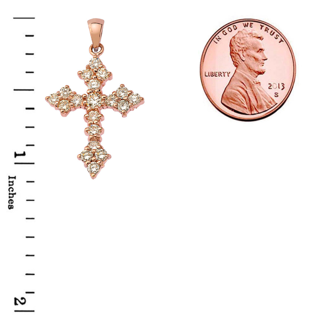 Gold Diamond Cross Pendant Necklace — Width: 0.55", view 8