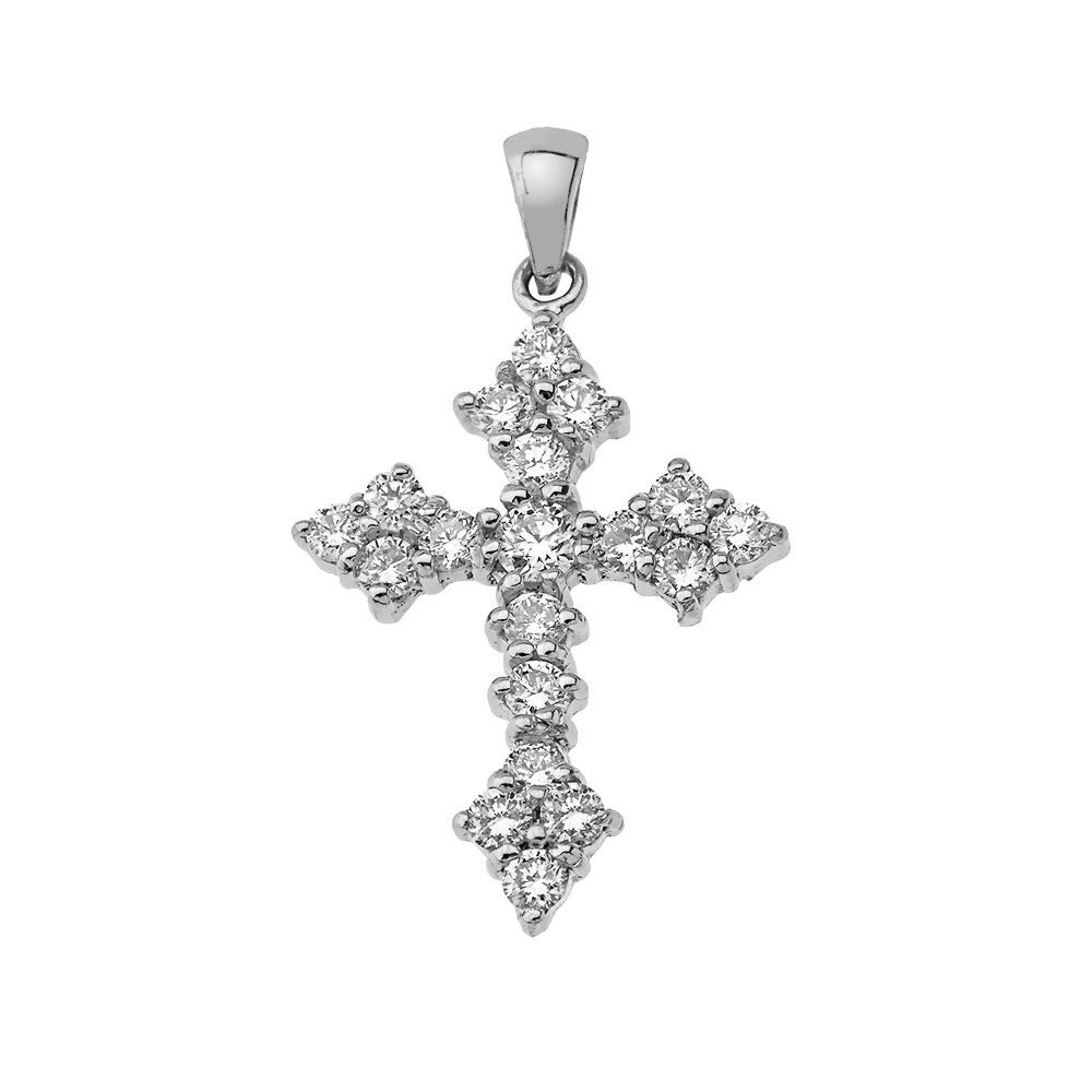 Gold Diamond Cross Pendant Necklace — Width: 0.55", view 9