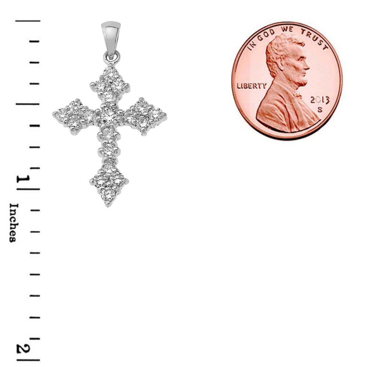 Gold Diamond Cross Pendant Necklace — Width: 0.55", view 10