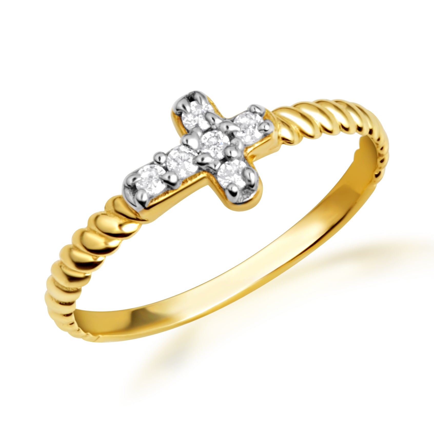 Gold Diamond Cross Rope Band Ring