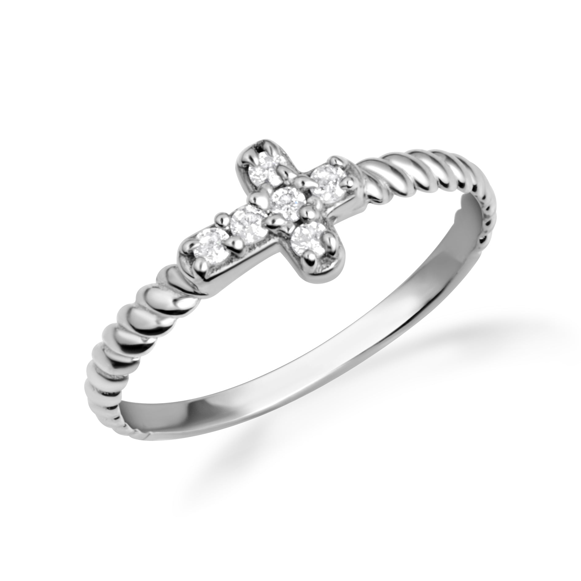 Gold Diamond Cross Rope Band Ring, view 4