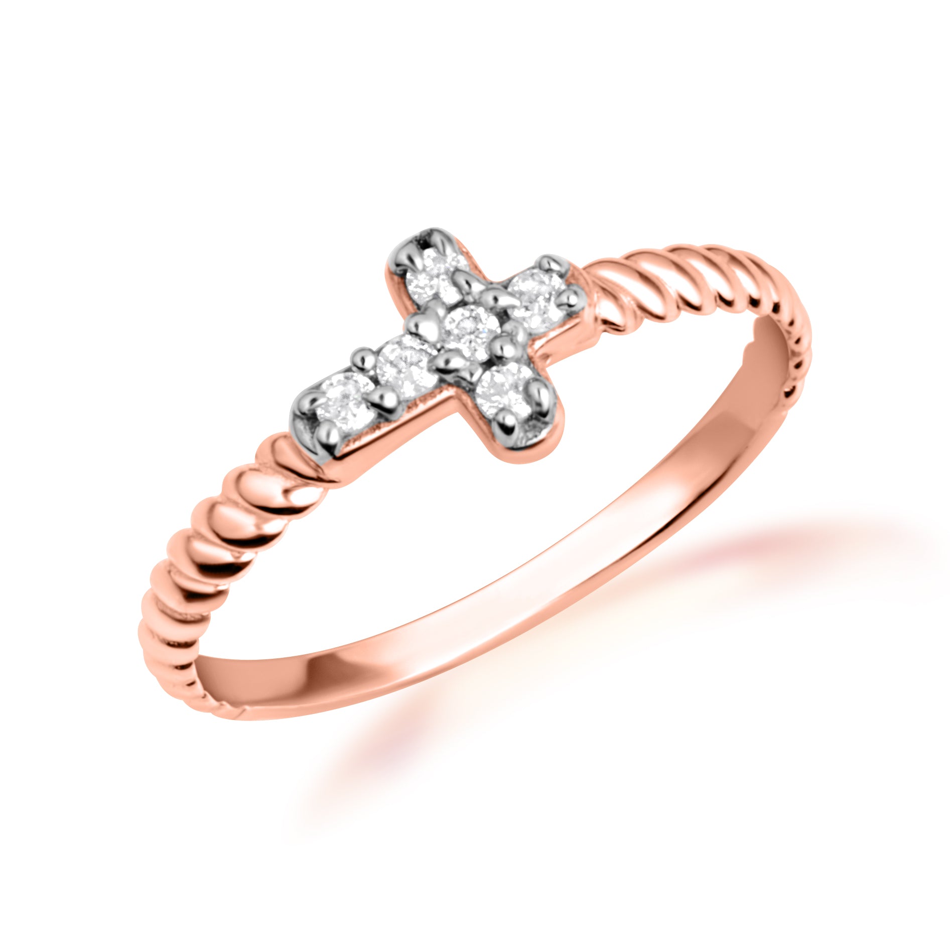 Gold Diamond Cross Rope Band Ring, view 5