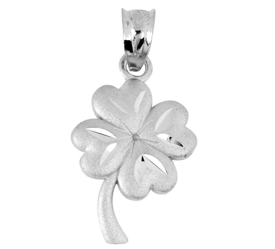 Gold Diamond Cut 4 Leaf Clover Lucky Pendant Necklace, view 2