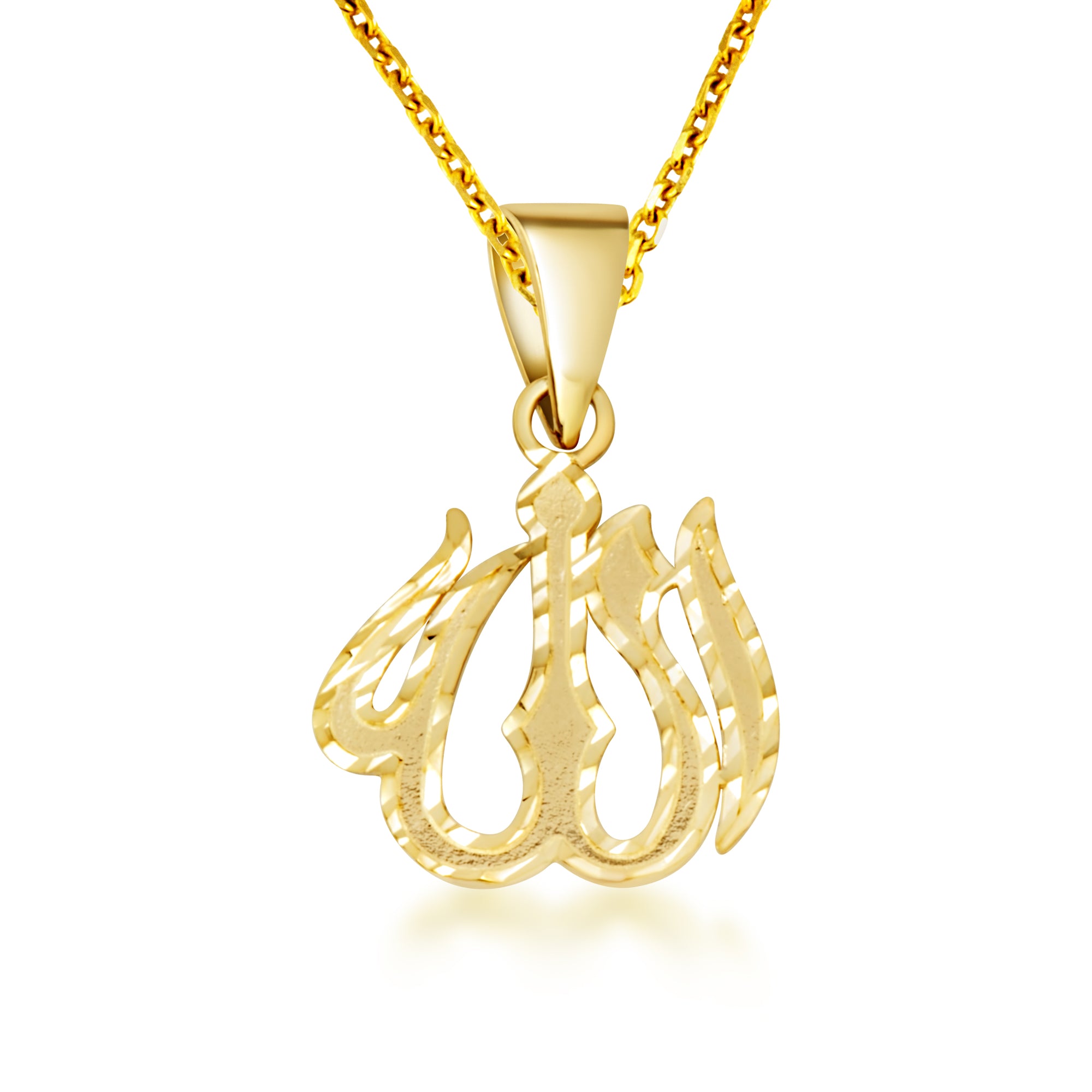 Gold Diamond Cut Allah Arabic Script Pendant Necklace, view 4