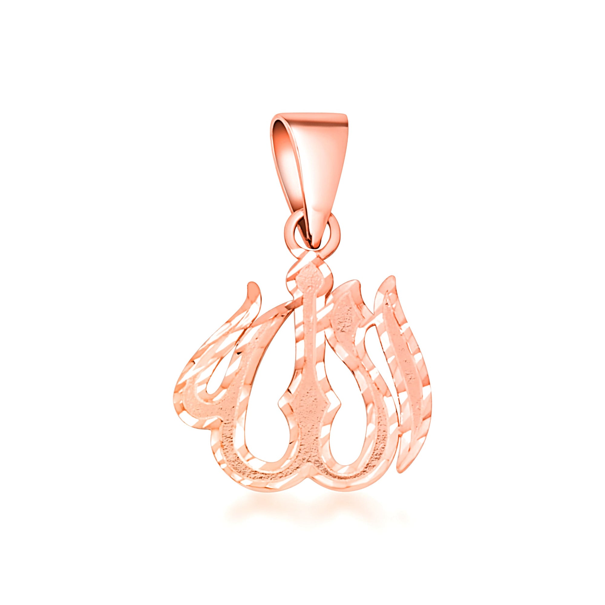 Gold Diamond Cut Allah Arabic Script Pendant Necklace, view 7