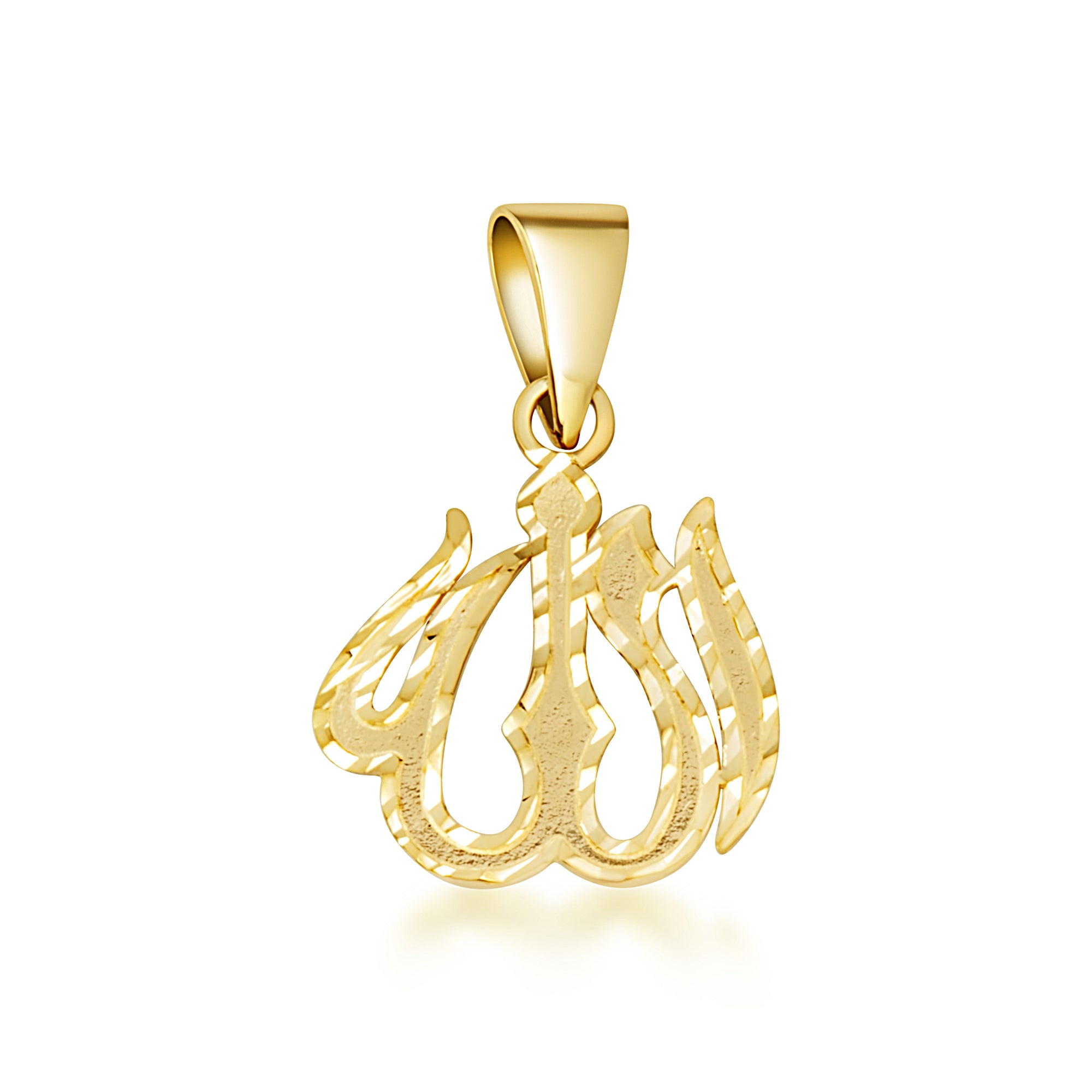 Gold Diamond Cut Allah Arabic Script Pendant Necklace, view 9