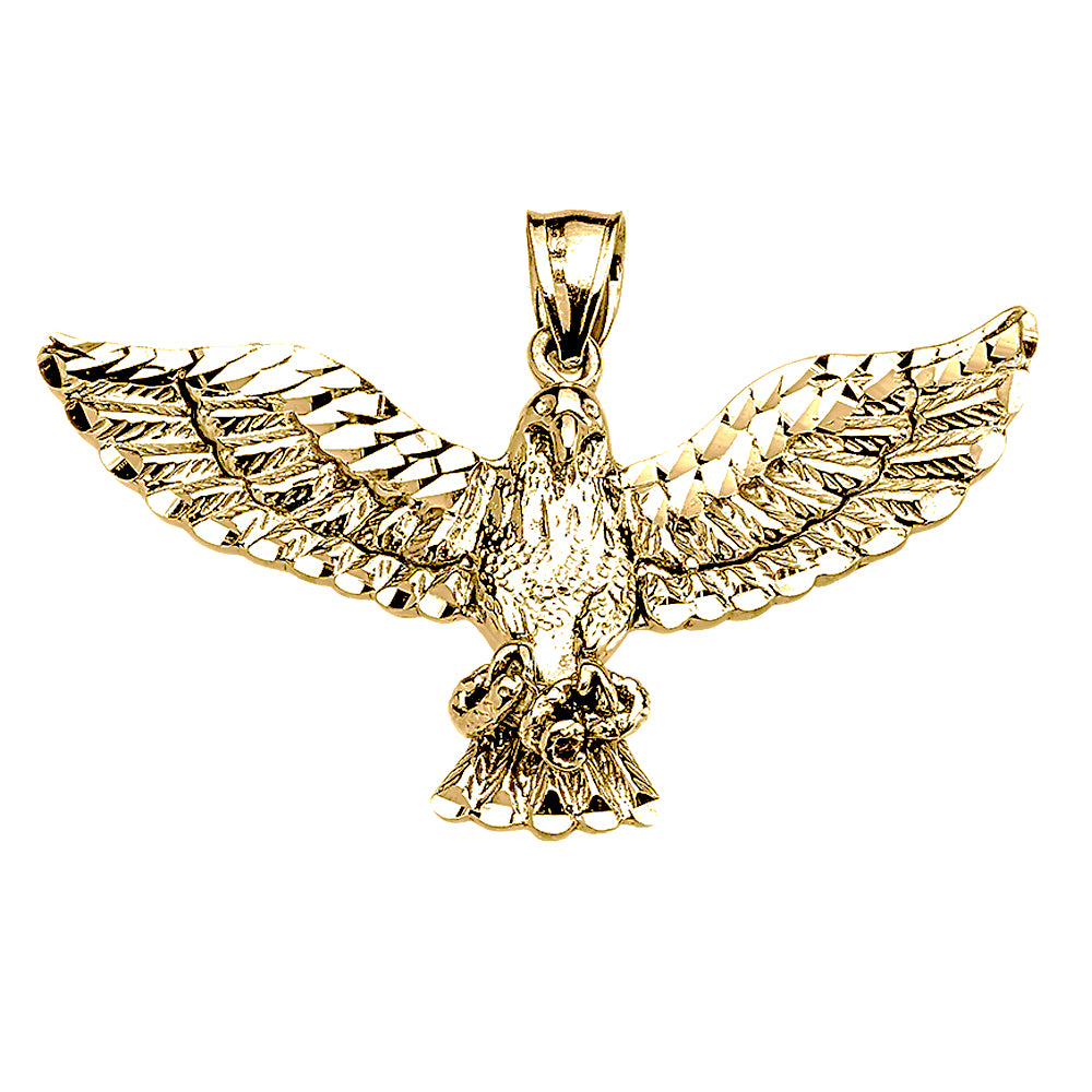 Gold Diamond Cut American Bald Eagle Pendant Necklace