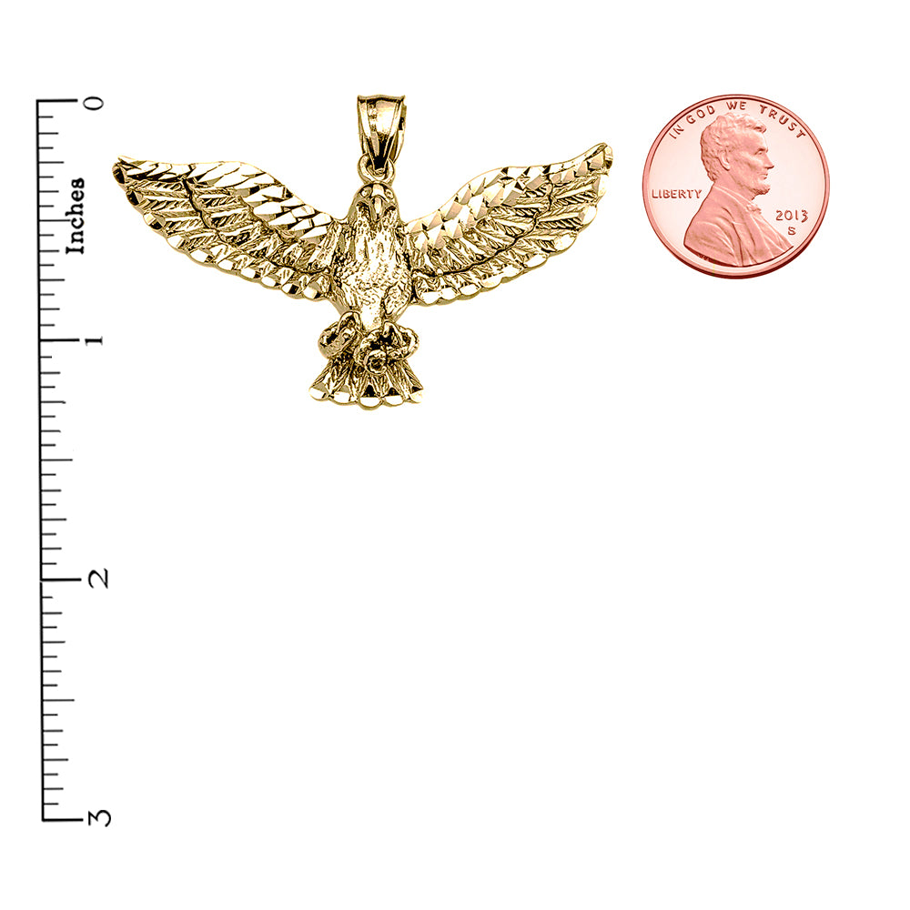 Gold Diamond Cut American Bald Eagle Pendant Necklace, view 2
