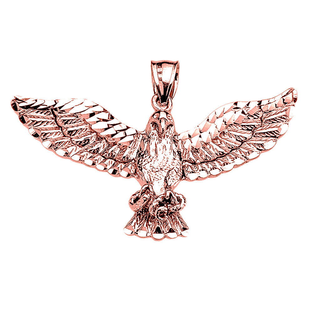 Gold Diamond Cut American Bald Eagle Pendant Necklace, view 3