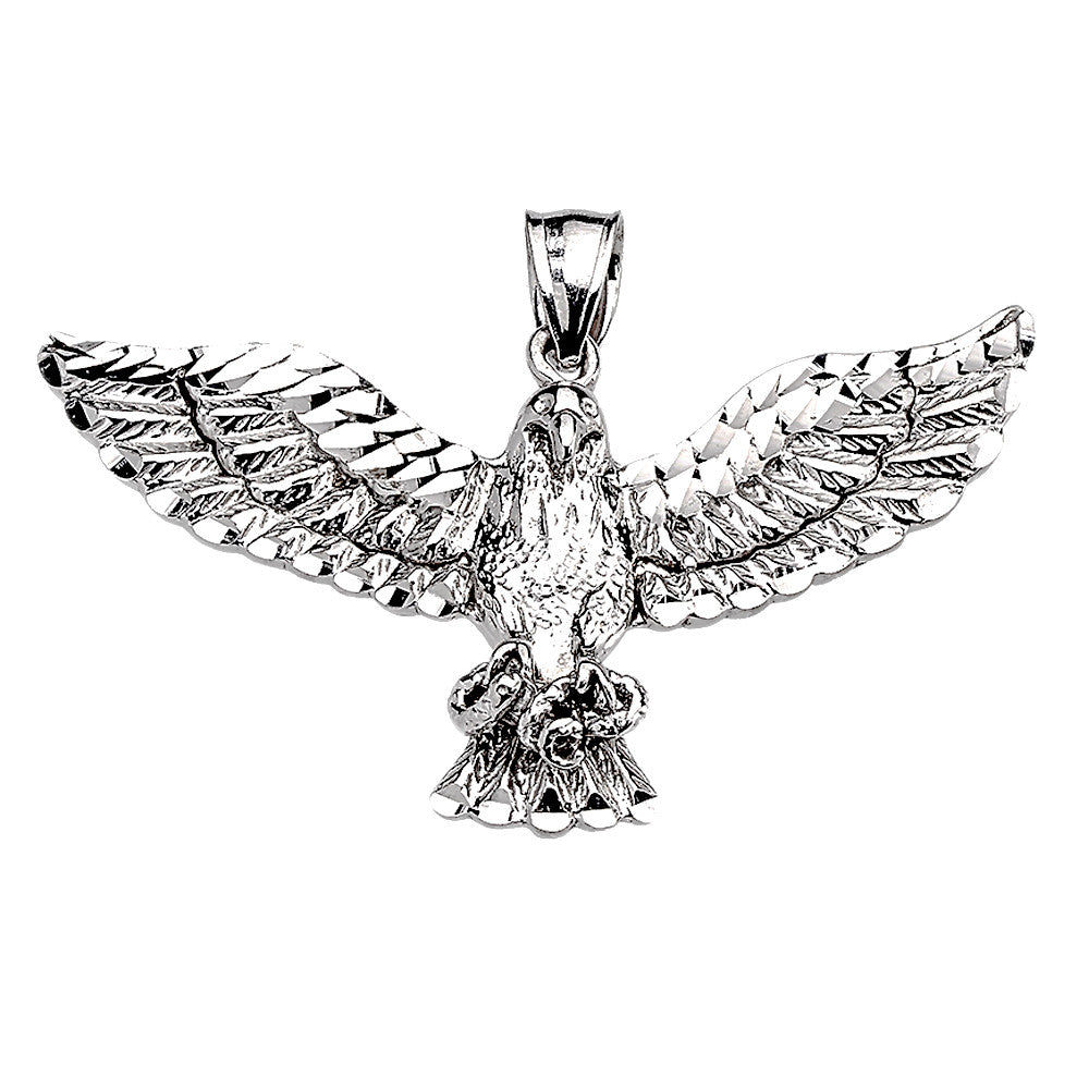 Gold Diamond Cut American Bald Eagle Pendant Necklace, view 4