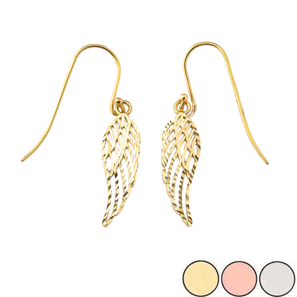 Gold Diamond Cut Angel Wings Hook Earrings
