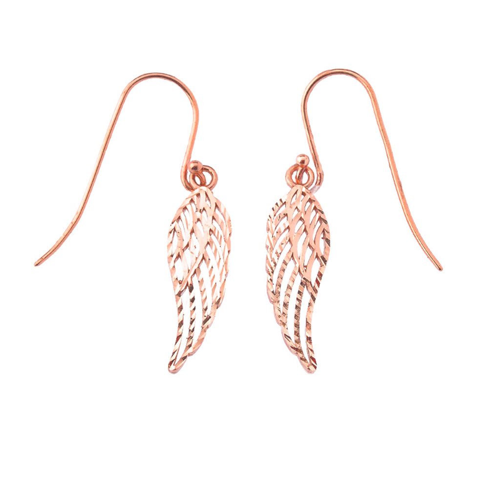 Gold Diamond Cut Angel Wings Hook Earrings, view 3