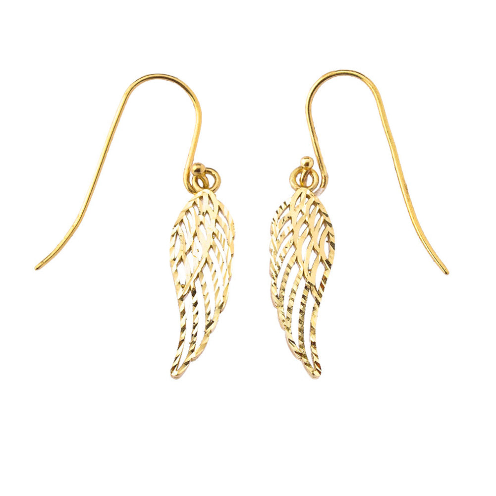 Gold Diamond Cut Angel Wings Hook Earrings, view 5