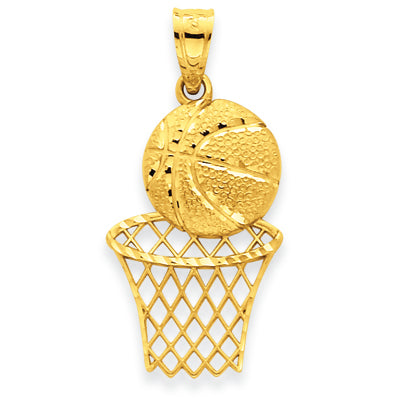 Gold Diamond Cut Basketball Hoop Sports Pendant Necklace