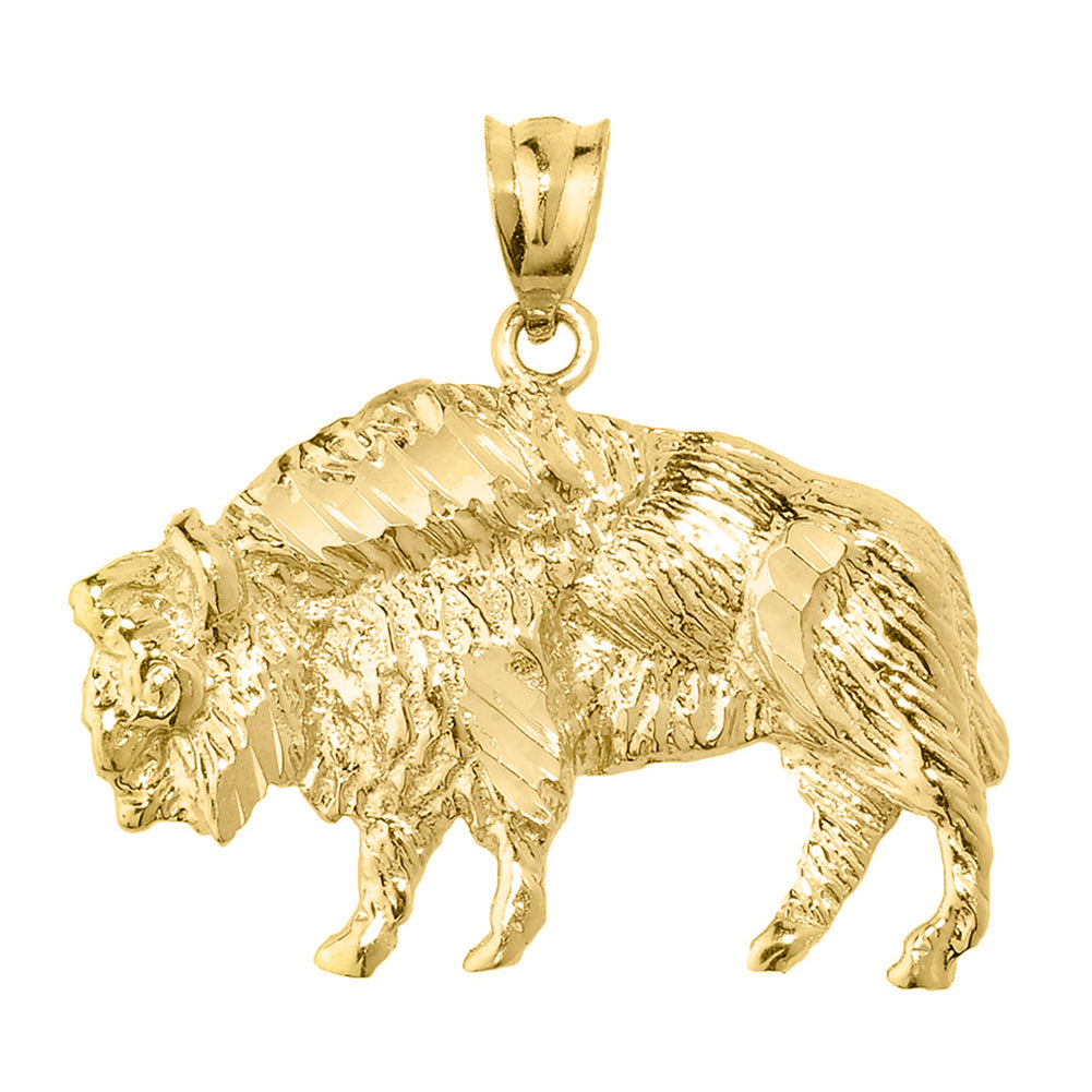 Gold Diamond Cut Bison Pendant Necklace, view 2