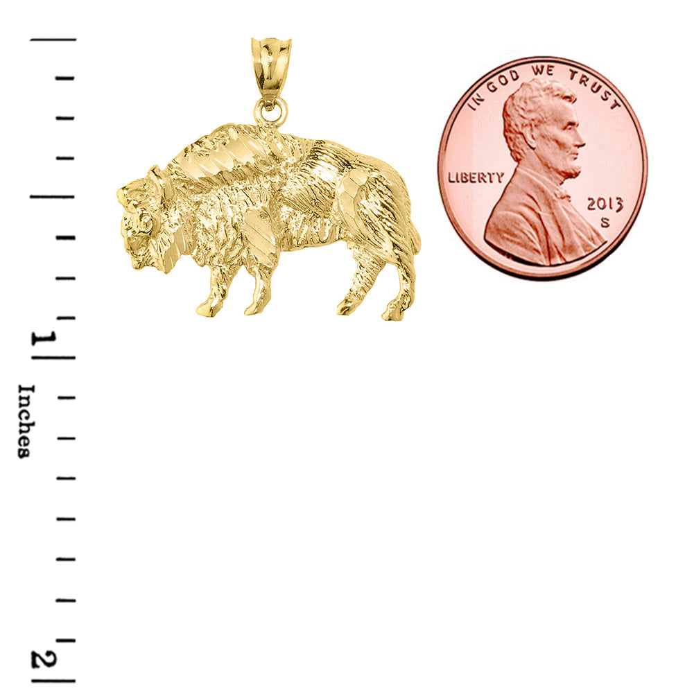 Gold Diamond Cut Bison Pendant Necklace, view 3
