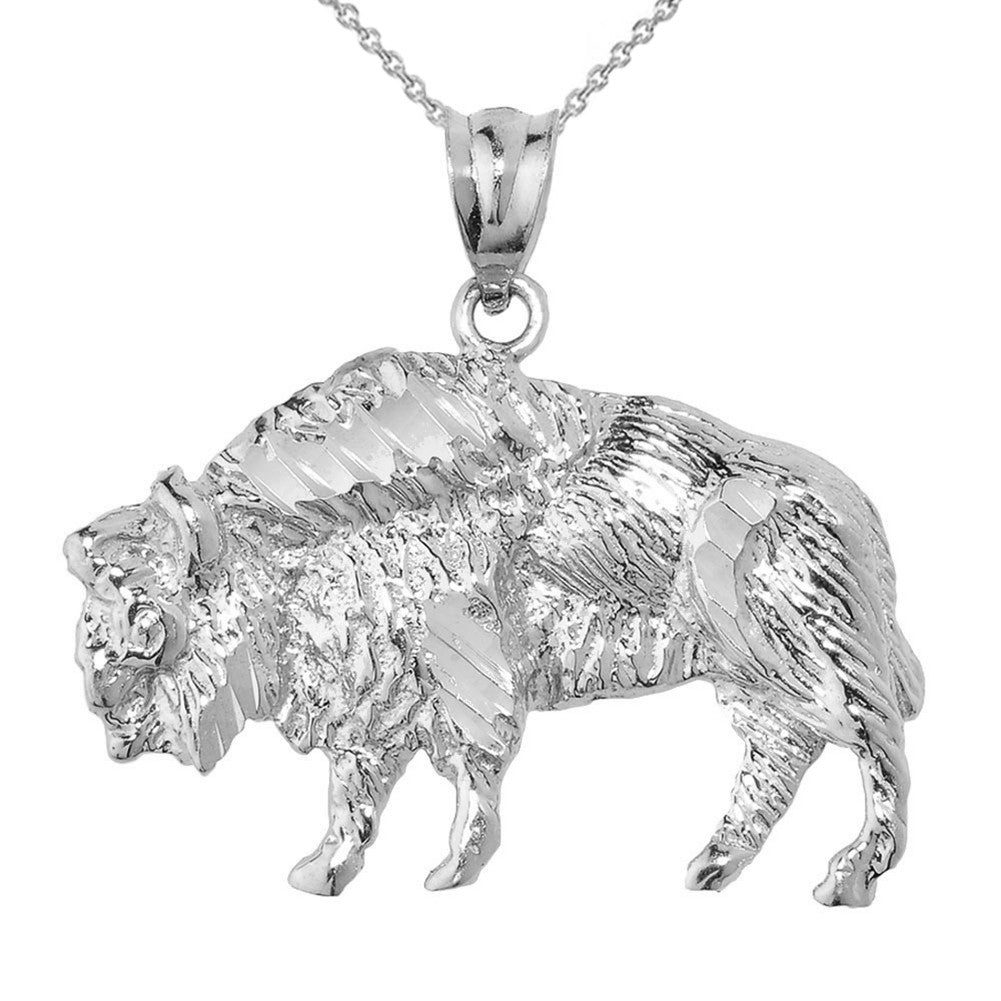 Gold Diamond Cut Bison Pendant Necklace, view 5