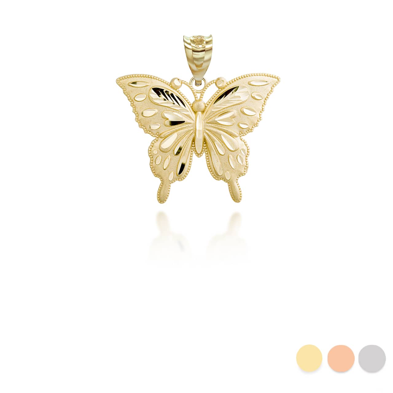 Gold Diamond Cut Butterfly Pendant Necklace (Small)